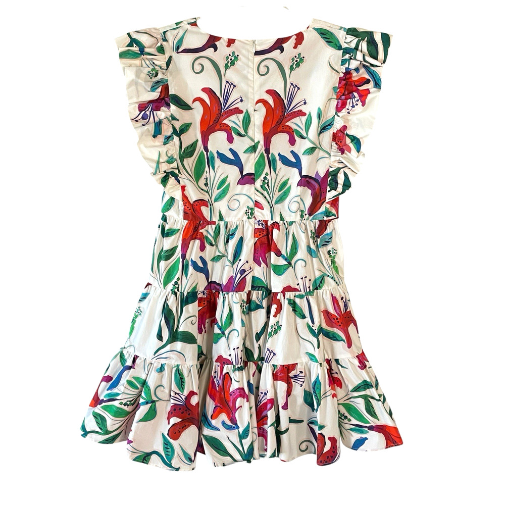 La DOUBLEJ Honeybun Women's Size Large Floral Cotton Tiered Mini Dress Italy NEW - Picture 4 of 16